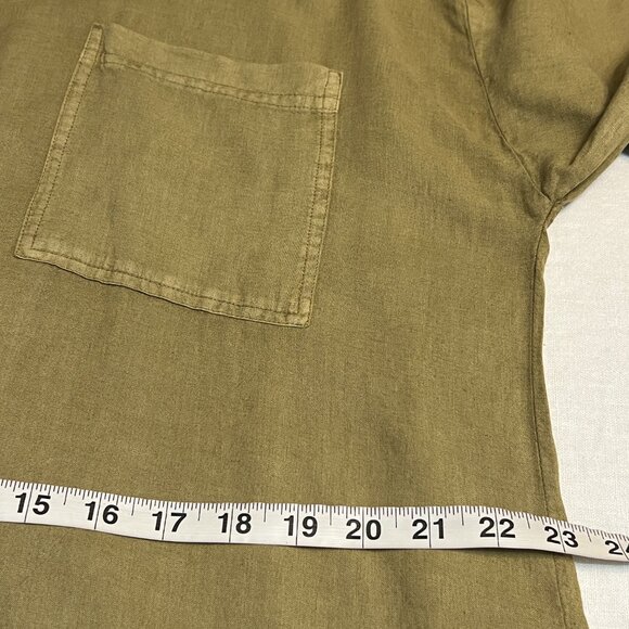 YFB Young Fabulous &Broke Linen Shirt Dress Olive Green Button Front Oversize M - Picture 7 of 10